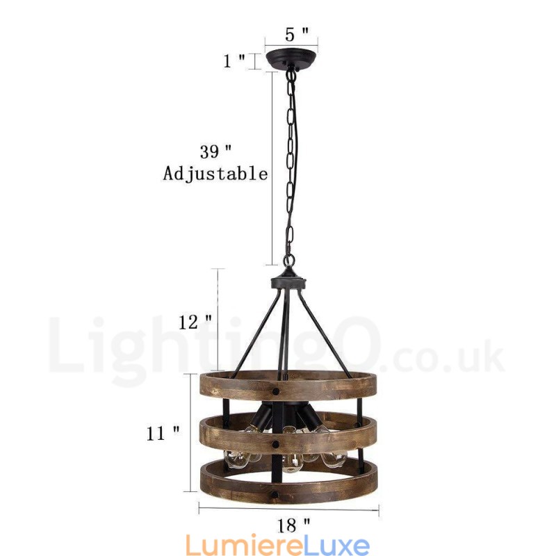 Lustre vintage en bois à 5 lumières, style industriel, style loft, linéaire