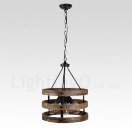 Lustre vintage en bois à 5 lumières, style industriel, style loft, linéaire
