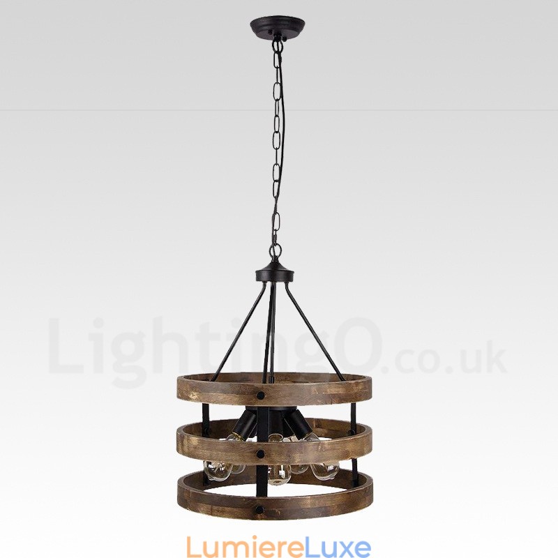Lustre vintage en bois à 5 lumières, style industriel, style loft, linéaire