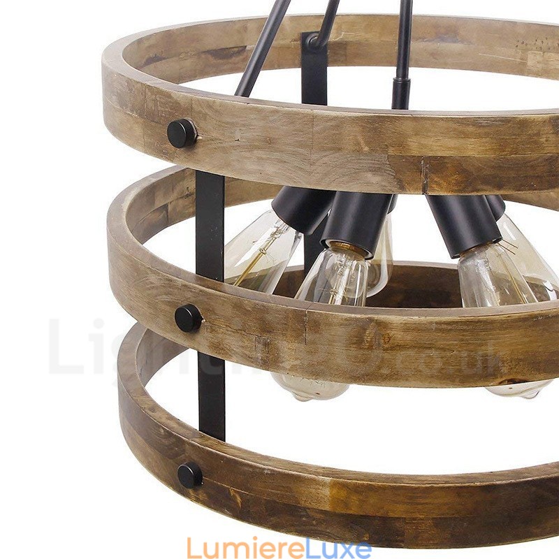 Lustre vintage en bois à 5 lumières, style industriel, style loft, linéaire
