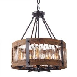 Lustre vintage en bois à 5 lumières, style industriel, style loft, linéaire