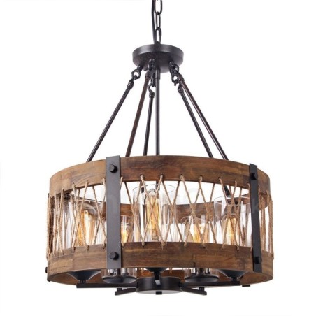 Lustre vintage en bois à 5 lumières, style industriel, style loft, linéaire Lustre vintage en bois à 5 lumières, style industriel, style loft, linéaire