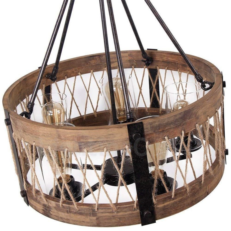 Lustre vintage en bois à 5 lumières, style industriel, style loft, linéaire