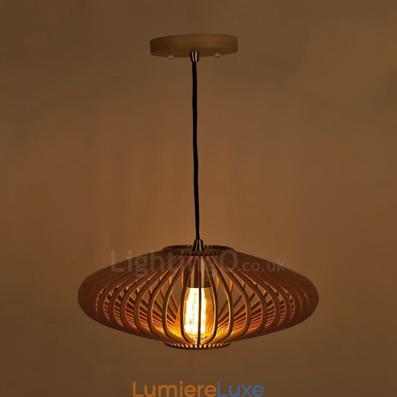 Lustre en bois vintage à 1 lumière, style industriel, style loft, linéaire