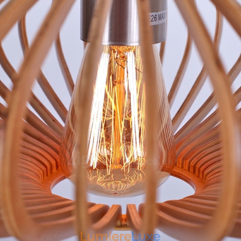 Lustre en bois vintage à 1 lumière, style industriel, style loft, linéaire