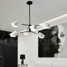 Lustre rétro linéaire multicolore à 2 niveaux, 6 lumières avec abat-jour en acrylique, pour l'extérieur et le garage