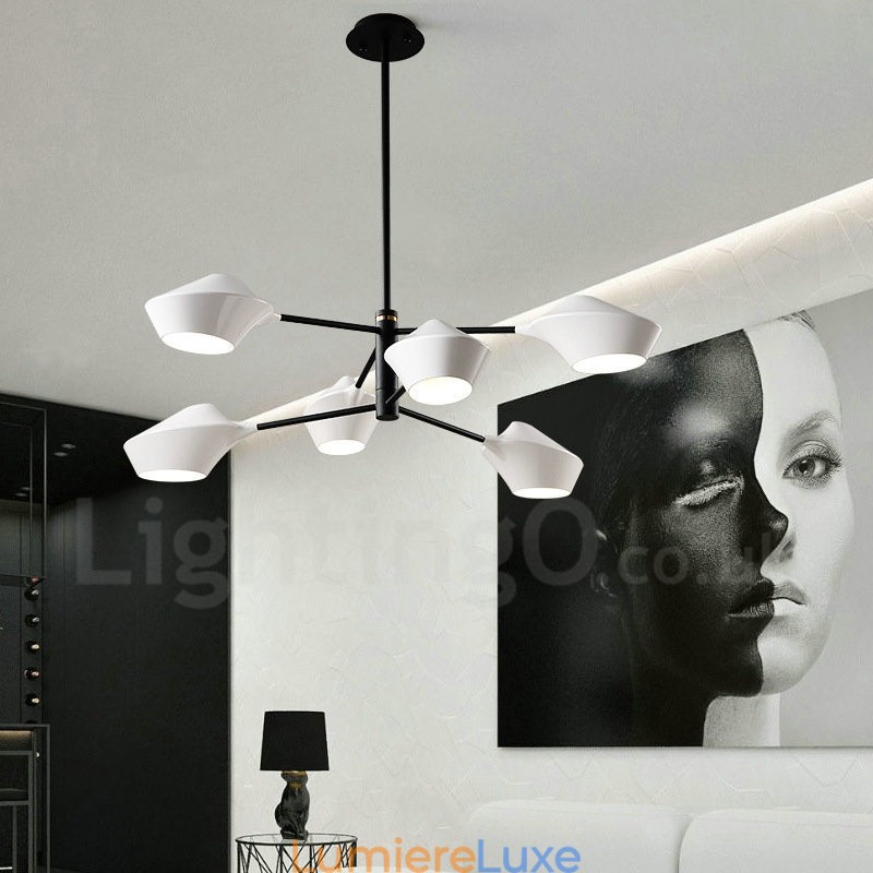 Lustre rétro linéaire multicolore à 2 niveaux, 6 lumières avec abat-jour en acrylique, pour l'extérieur et le garage