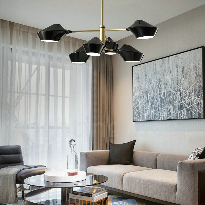 Lustre rétro linéaire multicolore à 2 niveaux, 6 lumières avec abat-jour en acrylique, pour l'extérieur et le garage