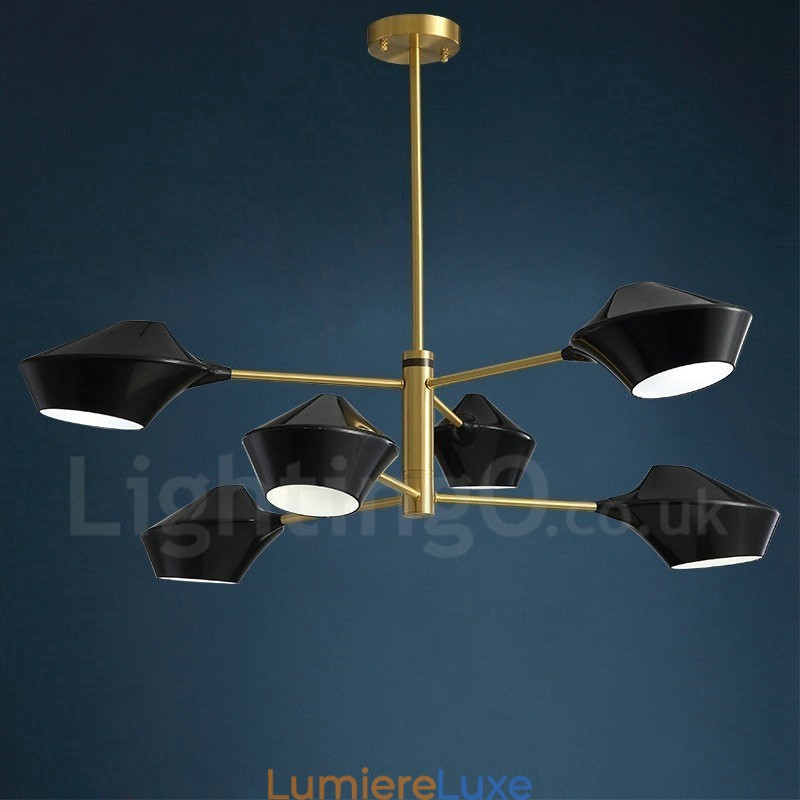 Lustre rétro linéaire multicolore à 2 niveaux, 6 lumières avec abat-jour en acrylique, pour l'extérieur et le garage