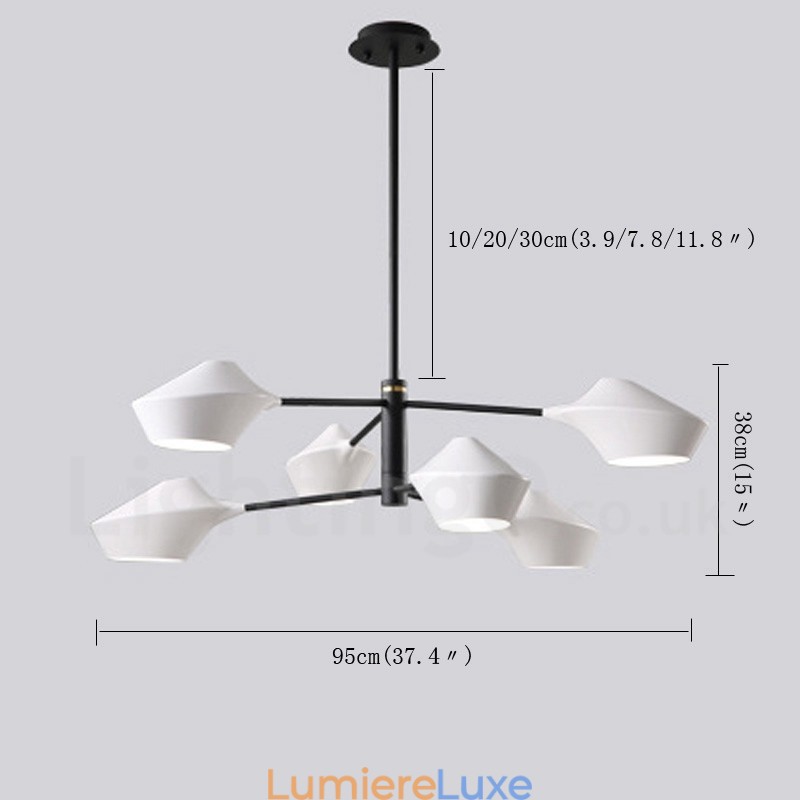 Lustre rétro linéaire multicolore à 2 niveaux, 6 lumières avec abat-jour en acrylique, pour l'extérieur et le garage