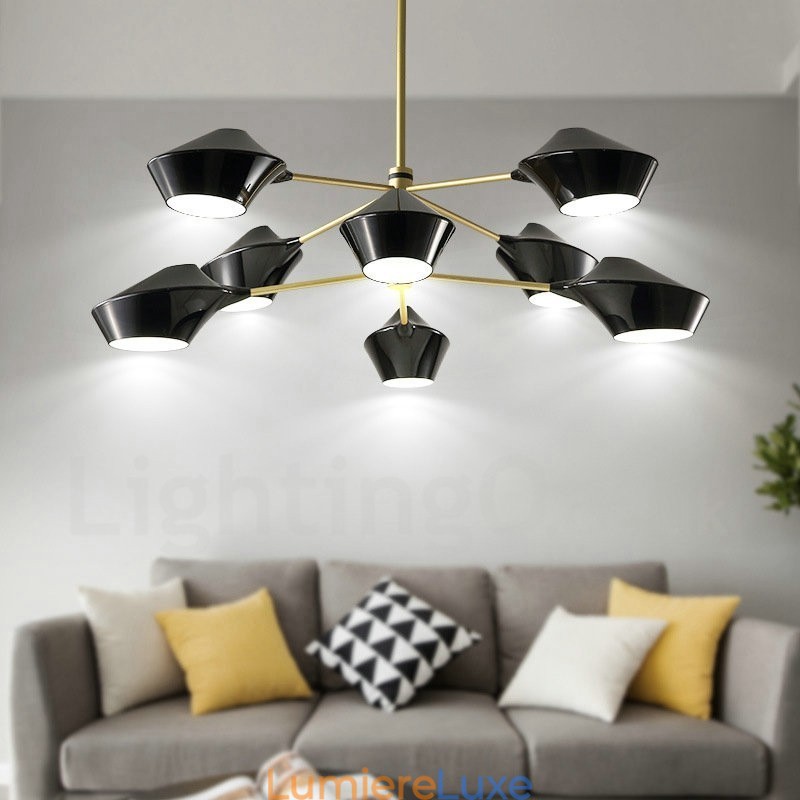 Lustre rétro linéaire multicolore à deux niveaux, 8 lumières avec abat-jour en acrylique, pour l'extérieur et le garage