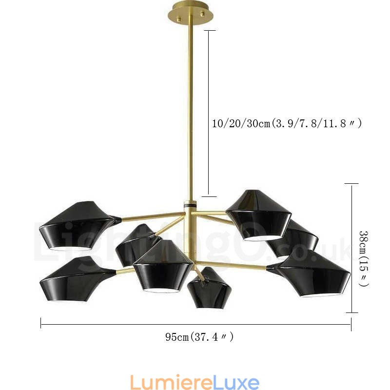 Lustre rétro linéaire multicolore à deux niveaux, 8 lumières avec abat-jour en acrylique, pour l'extérieur et le garage
