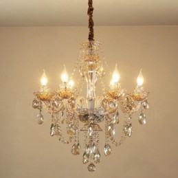 Lustre élégant en cristal à 6 lumières de couleur cognac