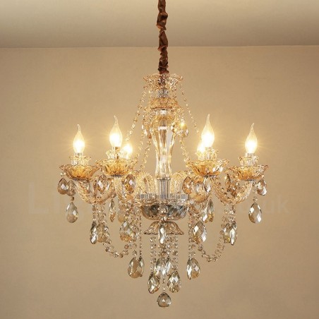 Lustre élégant en cristal à 6 lumières de couleur cognac Lustre élégant en cristal à 6 lumières de couleur cognac