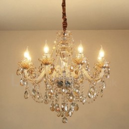 Lustre élégant en cristal à 8 lumières couleur cognac