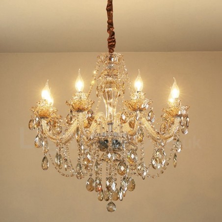 Lustre élégant en cristal à 8 lumières couleur cognac Lustre élégant en cristal à 8 lumières couleur cognac