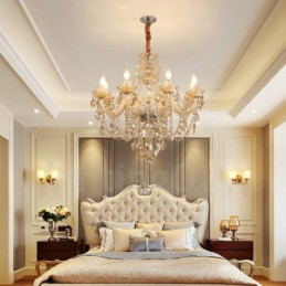 Lustre élégant en cristal à 8 lumières couleur cognac