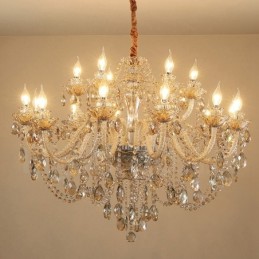 Lustre élégant en cristal à 18 (12+6) lumières couleur cognac