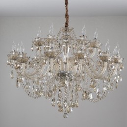 Lustre élégant en cristal à 18 (12+6) lumières couleur cognac