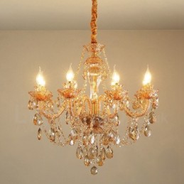 Lustre élégant en cristal doré ambré à 8 lumières