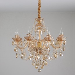 Lustre élégant en cristal doré ambré à 8 lumières