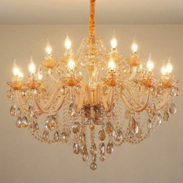 Lustre élégant en cristal doré ambré à 18 (12+6) lumières