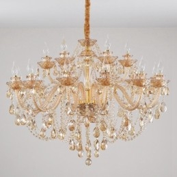 Lustre élégant en cristal doré ambré à 18 (12+6) lumières