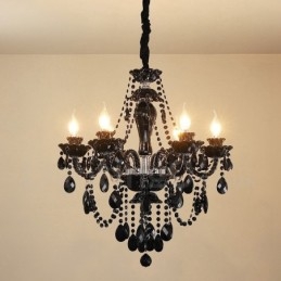 Lustre élégant en cristal noir à 6 lumières
