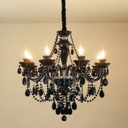 Lustre élégant en cristal noir à 8 lumières
