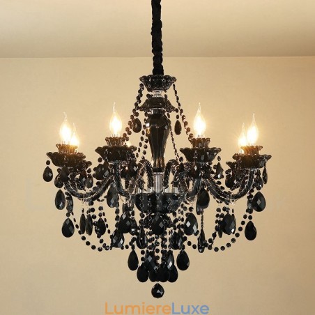 Lustre élégant en cristal noir à 8 lumières Lustre élégant en cristal noir à 8 lumières