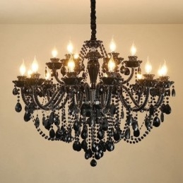 Lustre élégant en cristal noir à 18 (12+6) lumières