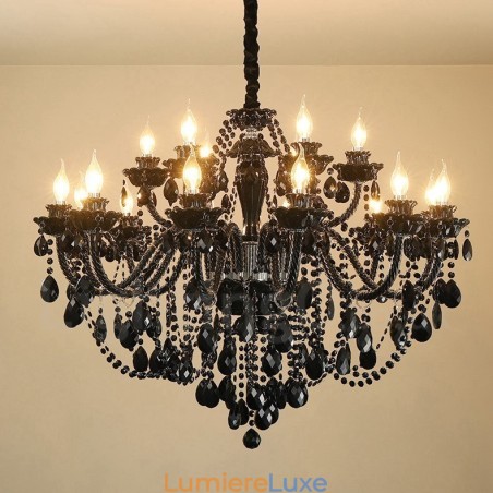 Lustre élégant en cristal noir à 18 (12+6) lumières Lustre élégant en cristal noir à 18 (12+6) lumières