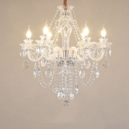 Lustre bougie en cristal transparent à 6 lumières, design spécial avec bras blancs