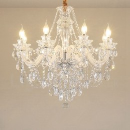 Lustre à 8 bras blancs en cristal transparent avec bougie