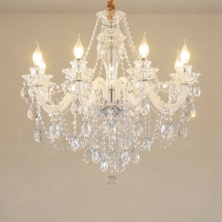 Lustre à 8 bras blancs en cristal transparent avec bougie Lustre à 8 bras blancs en cristal transparent avec bougie