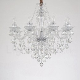 Lustre à 8 bras blancs en cristal transparent avec bougie