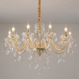 Lustre doré avec bougie en cristal transparent