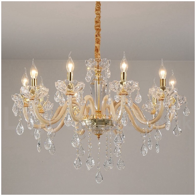 Lustre doré avec bougie en cristal transparent