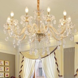 Lustre doré avec bougie en cristal transparent
