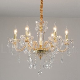 Lustre doré avec bougie en cristal transparent