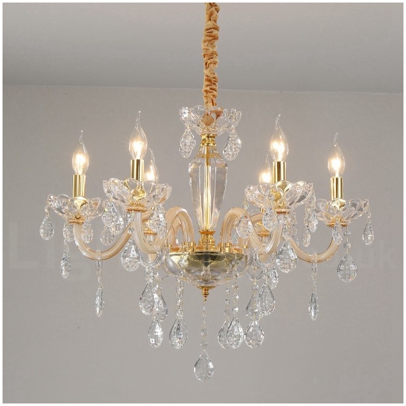 Lustre doré avec bougie en cristal transparent