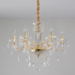 Lustre doré avec bougie en cristal transparent
