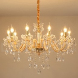 Lustre doré avec bougie en cristal transparent