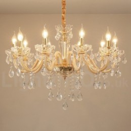 Lustre doré avec bougie en cristal transparent