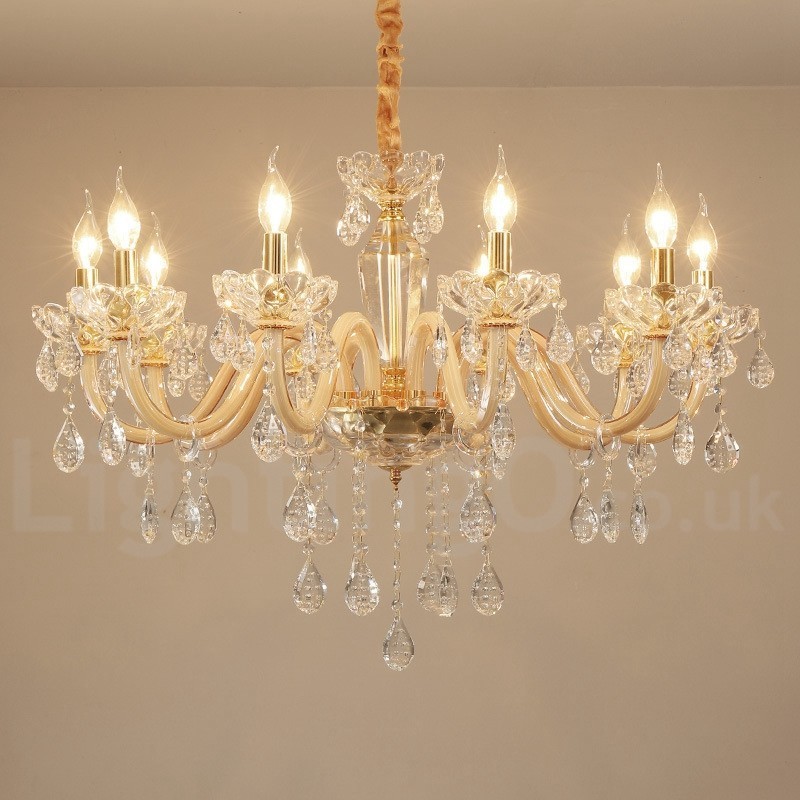 Lustre doré avec bougie en cristal transparent