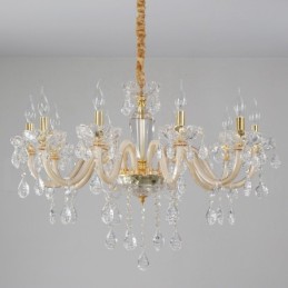 Lustre doré avec bougie en cristal transparent