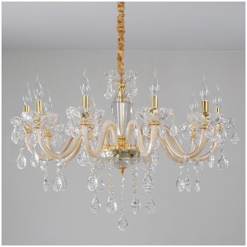 Lustre doré avec bougie en cristal transparent