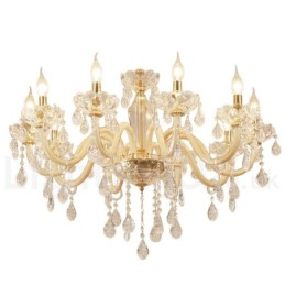 Lustre doré avec bougie en cristal transparent