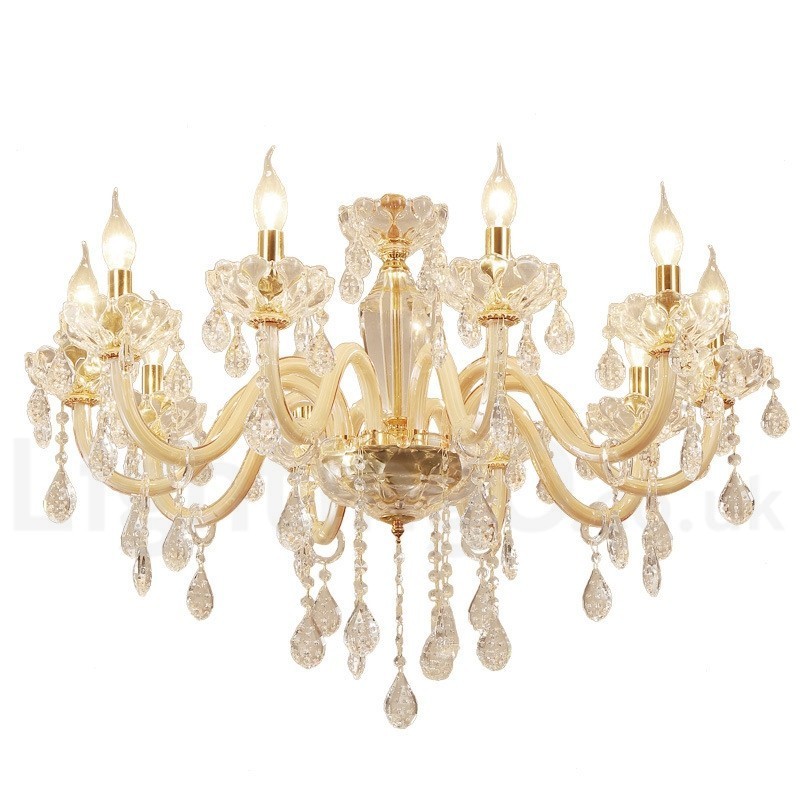 Lustre doré avec bougie en cristal transparent