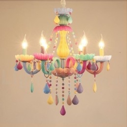 Lustre Macaron à 6 lumières avec bougie en cristal multicolore, style mini, pour enfants